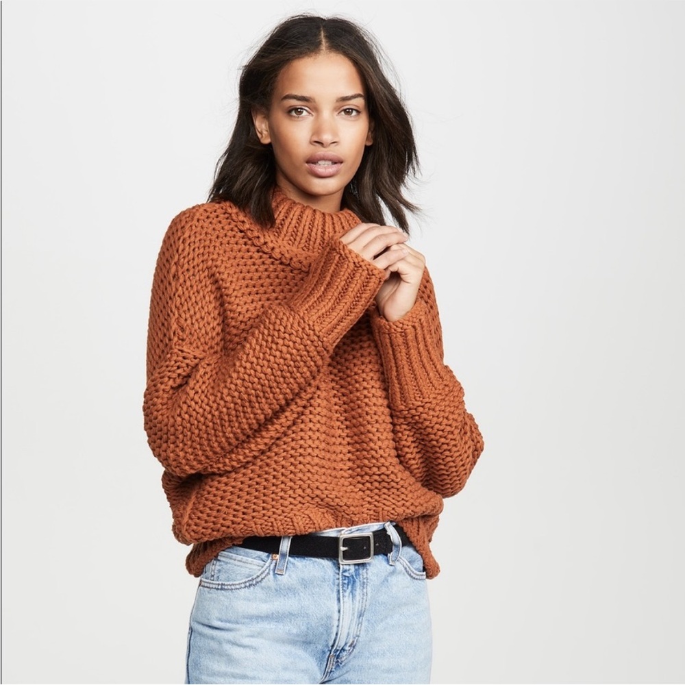 Free People My Only Sunshine Sweater Crop Tuscan Earth Orange Chunky Knitted